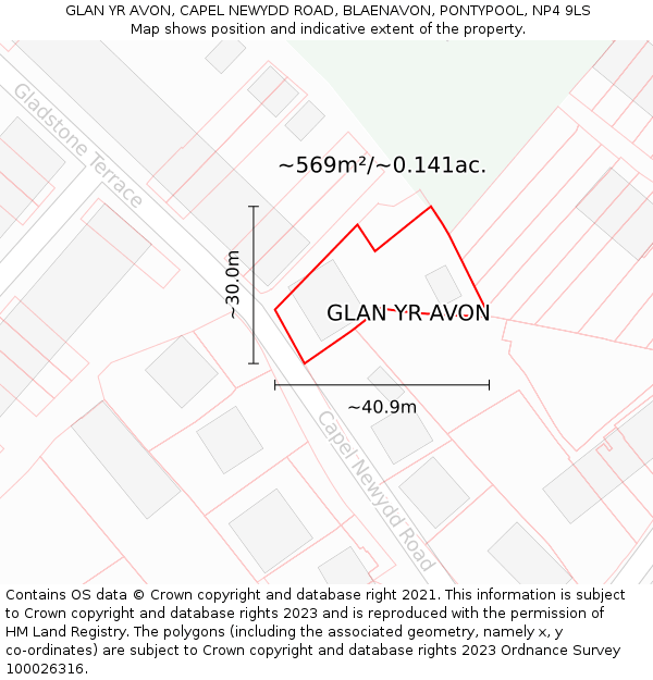 GLAN YR AVON, CAPEL NEWYDD ROAD, BLAENAVON, PONTYPOOL, NP4 9LS: Plot and title map