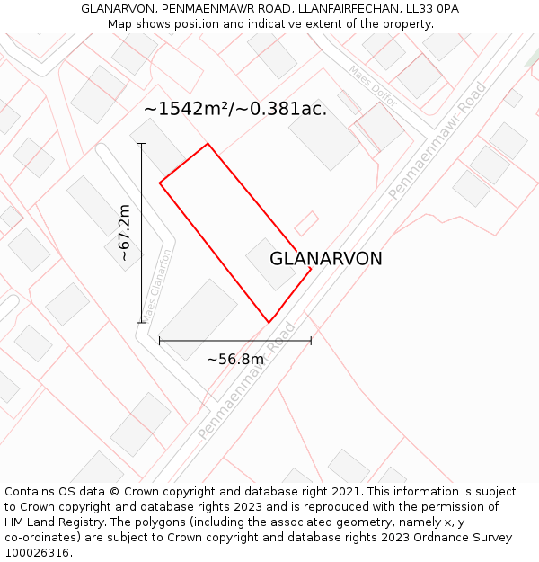 GLANARVON, PENMAENMAWR ROAD, LLANFAIRFECHAN, LL33 0PA: Plot and title map