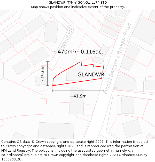 GLANDWR, TYN-Y-GONGL, LL74 8TD: Plot and title map