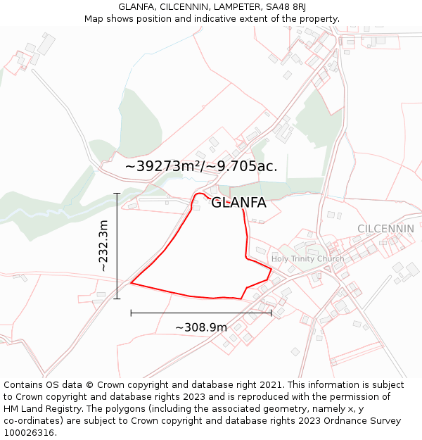 GLANFA, CILCENNIN, LAMPETER, SA48 8RJ: Plot and title map