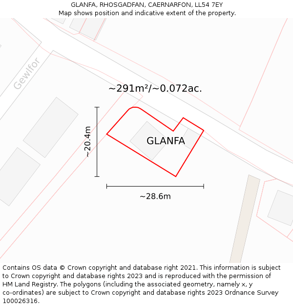 GLANFA, RHOSGADFAN, CAERNARFON, LL54 7EY: Plot and title map