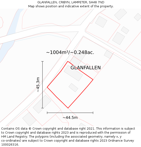 GLANFALLEN, CRIBYN, LAMPETER, SA48 7ND: Plot and title map
