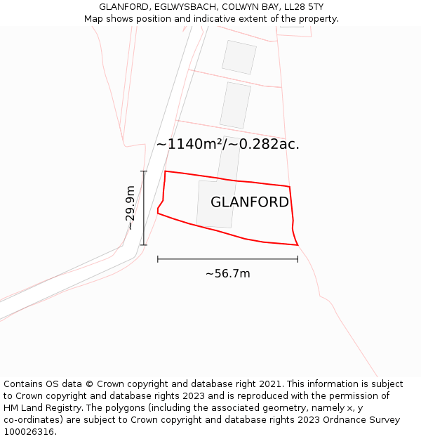 GLANFORD, EGLWYSBACH, COLWYN BAY, LL28 5TY: Plot and title map