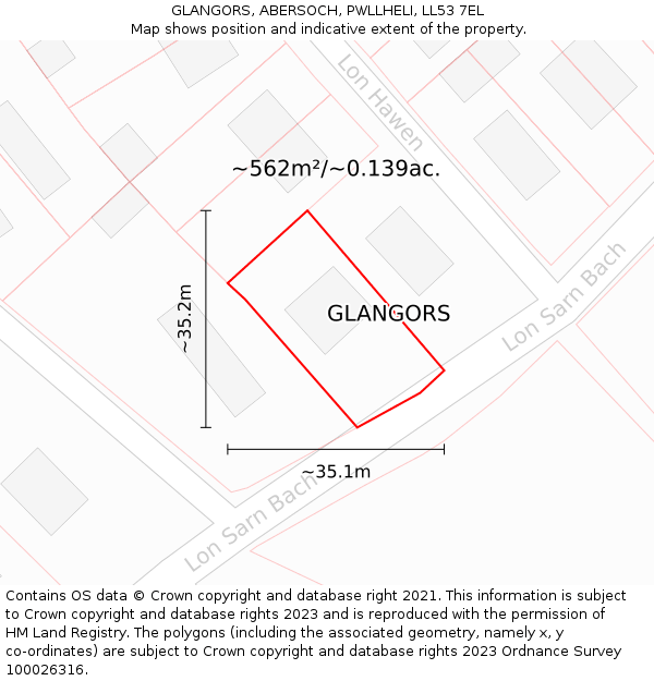 GLANGORS, ABERSOCH, PWLLHELI, LL53 7EL: Plot and title map