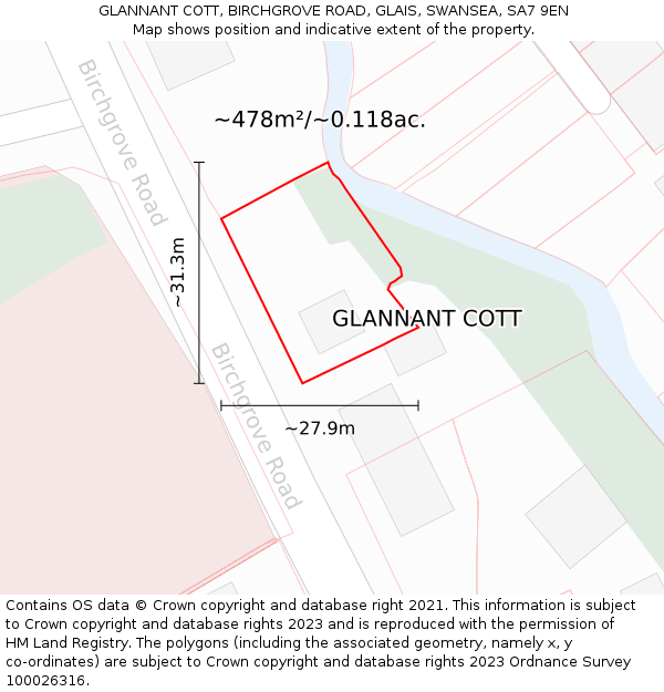 GLANNANT COTT, BIRCHGROVE ROAD, GLAIS, SWANSEA, SA7 9EN: Plot and title map