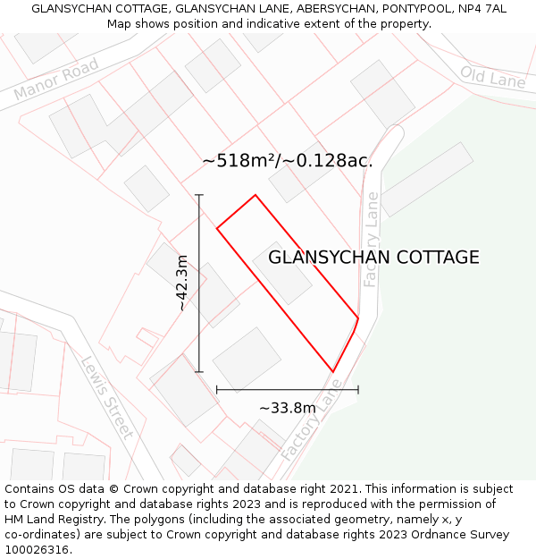 GLANSYCHAN COTTAGE, GLANSYCHAN LANE, ABERSYCHAN, PONTYPOOL, NP4 7AL: Plot and title map