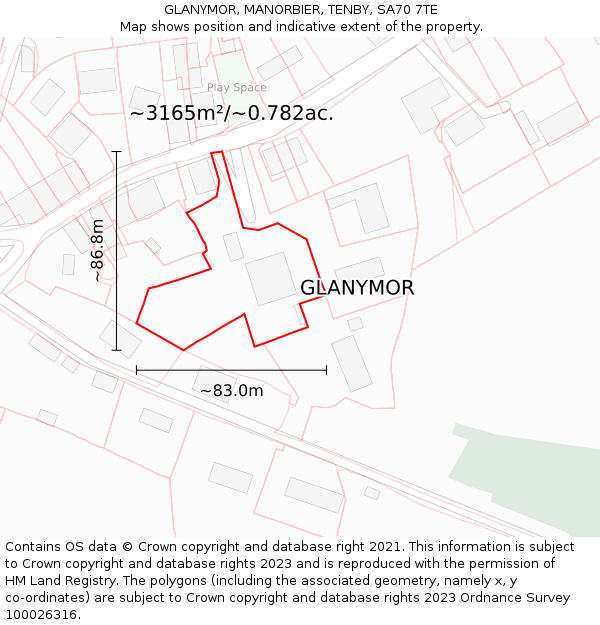 GLANYMOR, MANORBIER, TENBY, SA70 7TE: Plot and title map