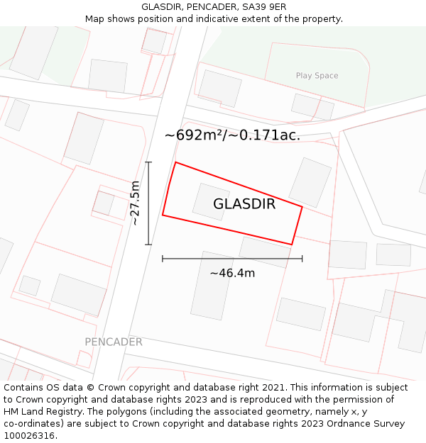 GLASDIR, PENCADER, SA39 9ER: Plot and title map