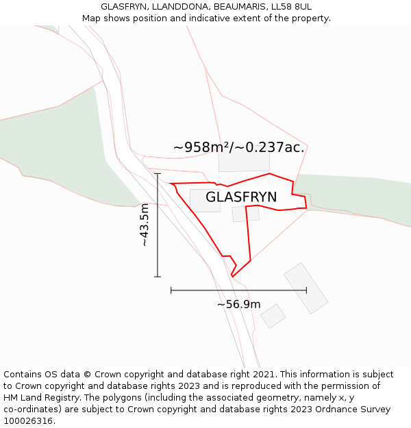 GLASFRYN, LLANDDONA, BEAUMARIS, LL58 8UL: Plot and title map
