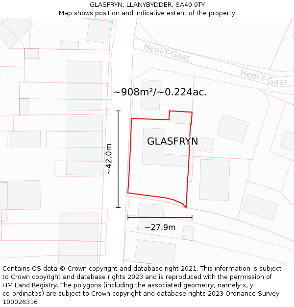 GLASFRYN, LLANYBYDDER, SA40 9TY: Plot and title map