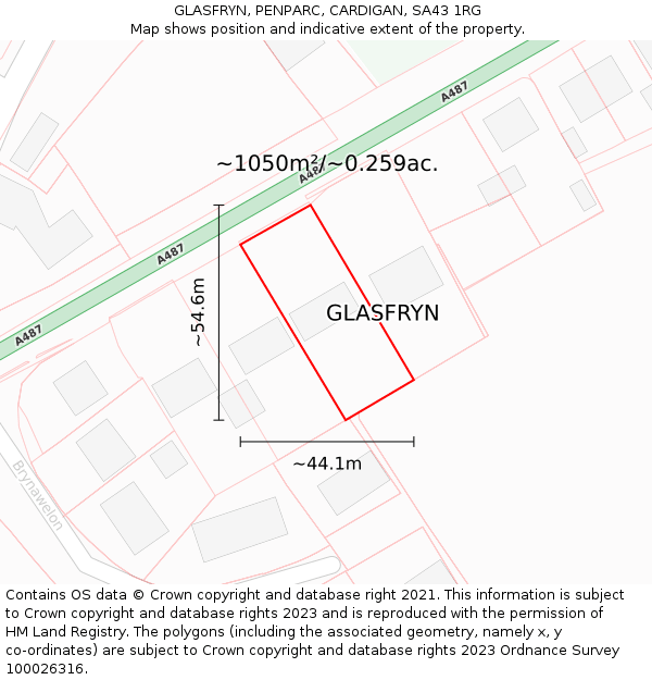 GLASFRYN, PENPARC, CARDIGAN, SA43 1RG: Plot and title map