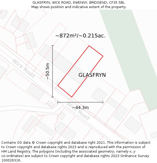 GLASFRYN, WICK ROAD, EWENNY, BRIDGEND, CF35 5BL: Plot and title map