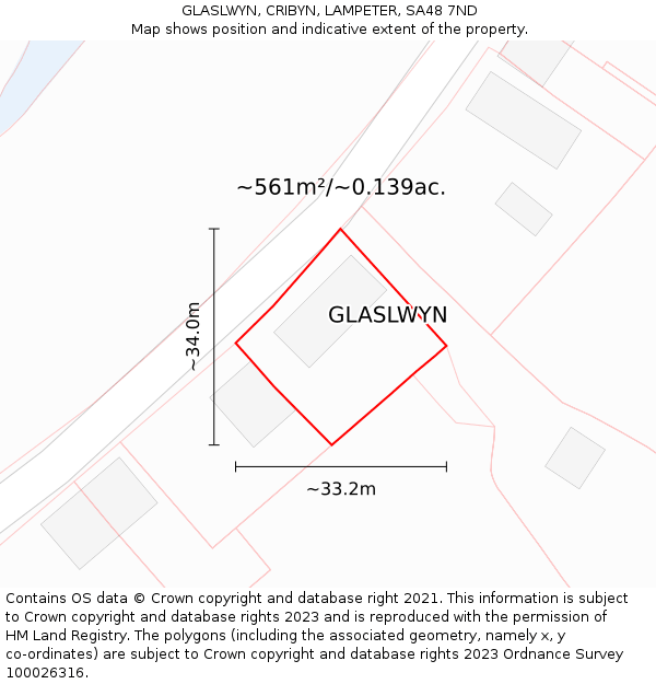 GLASLWYN, CRIBYN, LAMPETER, SA48 7ND: Plot and title map