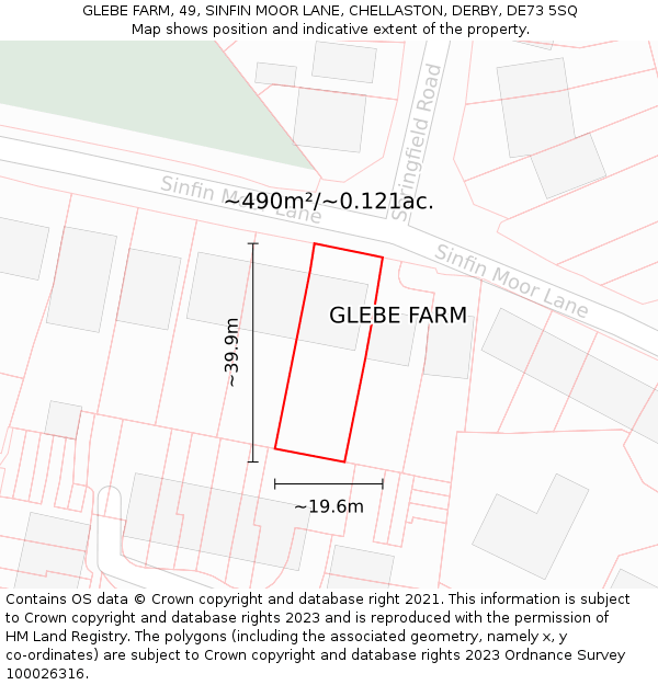 GLEBE FARM, 49, SINFIN MOOR LANE, CHELLASTON, DERBY, DE73 5SQ: Plot and title map