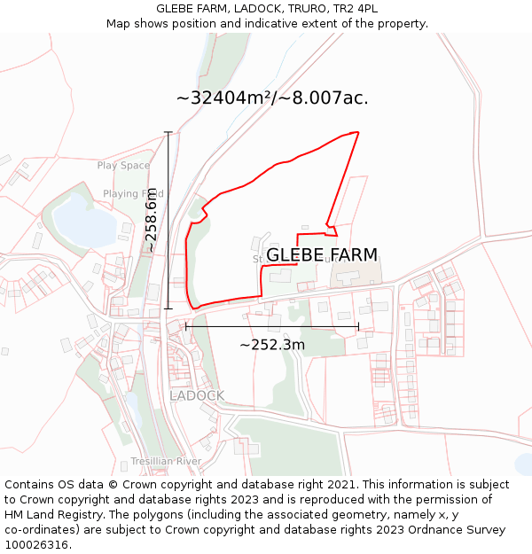 GLEBE FARM, LADOCK, TRURO, TR2 4PL: Plot and title map