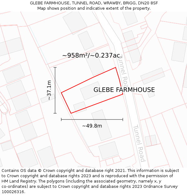 GLEBE FARMHOUSE, TUNNEL ROAD, WRAWBY, BRIGG, DN20 8SF: Plot and title map