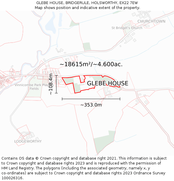 GLEBE HOUSE, BRIDGERULE, HOLSWORTHY, EX22 7EW: Plot and title map