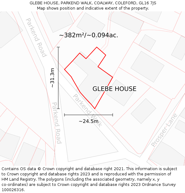 GLEBE HOUSE, PARKEND WALK, COALWAY, COLEFORD, GL16 7JS: Plot and title map