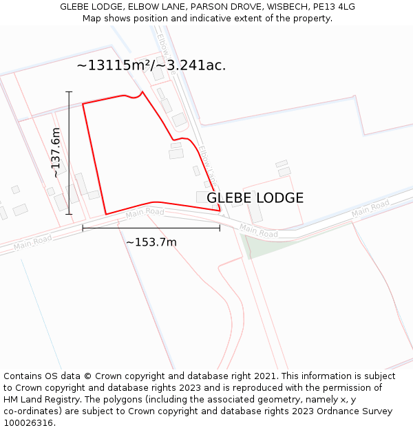 GLEBE LODGE, ELBOW LANE, PARSON DROVE, WISBECH, PE13 4LG: Plot and title map