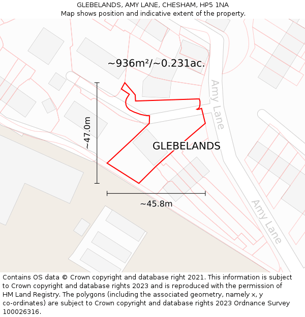 GLEBELANDS, AMY LANE, CHESHAM, HP5 1NA: Plot and title map
