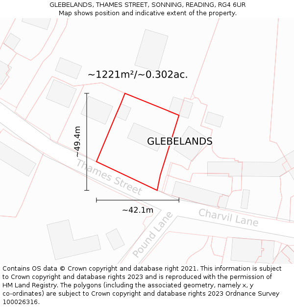 GLEBELANDS, THAMES STREET, SONNING, READING, RG4 6UR: Plot and title map