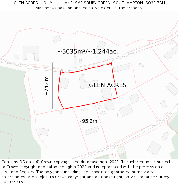 GLEN ACRES, HOLLY HILL LANE, SARISBURY GREEN, SOUTHAMPTON, SO31 7AH: Plot and title map