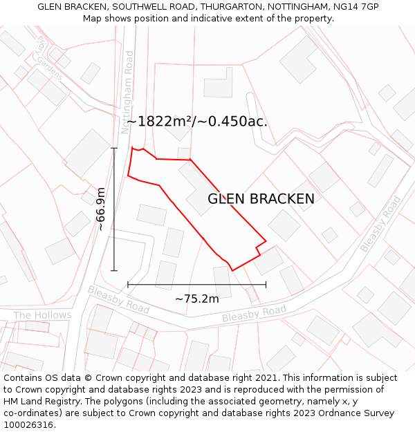 GLEN BRACKEN, SOUTHWELL ROAD, THURGARTON, NOTTINGHAM, NG14 7GP: Plot and title map