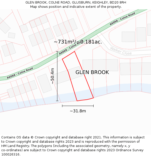 GLEN BROOK, COLNE ROAD, GLUSBURN, KEIGHLEY, BD20 8RH: Plot and title map