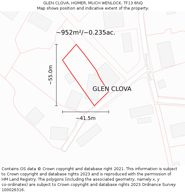 GLEN CLOVA, HOMER, MUCH WENLOCK, TF13 6NQ: Plot and title map