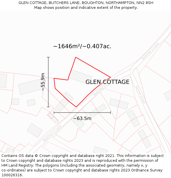 GLEN COTTAGE, BUTCHERS LANE, BOUGHTON, NORTHAMPTON, NN2 8SH: Plot and title map