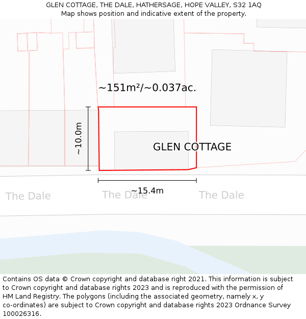 GLEN COTTAGE, THE DALE, HATHERSAGE, HOPE VALLEY, S32 1AQ: Plot and title map
