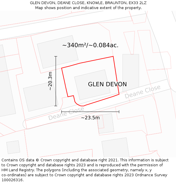 GLEN DEVON, DEANE CLOSE, KNOWLE, BRAUNTON, EX33 2LZ: Plot and title map
