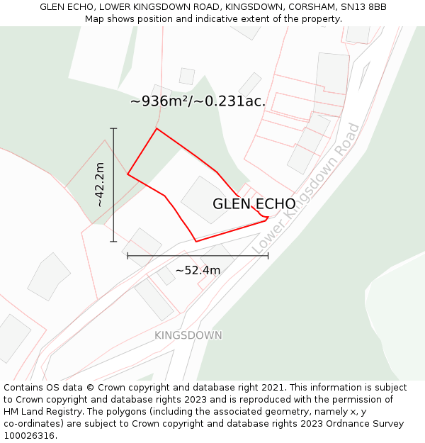GLEN ECHO, LOWER KINGSDOWN ROAD, KINGSDOWN, CORSHAM, SN13 8BB: Plot and title map