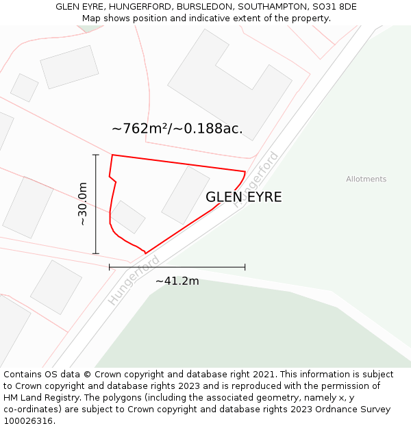 GLEN EYRE, HUNGERFORD, BURSLEDON, SOUTHAMPTON, SO31 8DE: Plot and title map