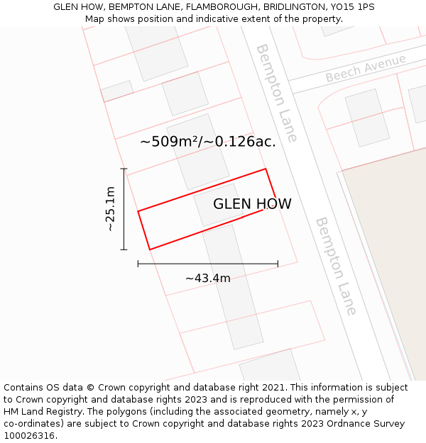 GLEN HOW, BEMPTON LANE, FLAMBOROUGH, BRIDLINGTON, YO15 1PS: Plot and title map