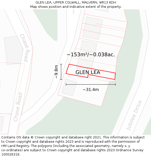 GLEN LEA, UPPER COLWALL, MALVERN, WR13 6DH: Plot and title map