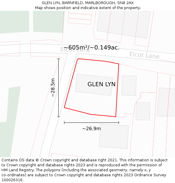 GLEN LYN, BARNFIELD, MARLBOROUGH, SN8 2AX: Plot and title map