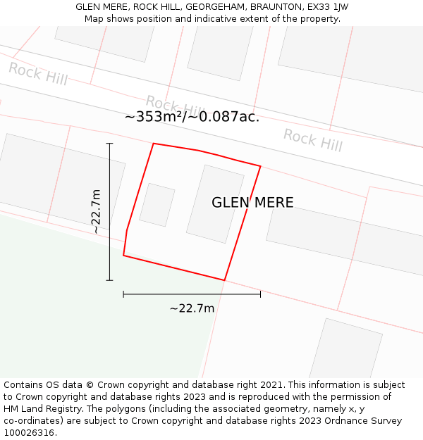 GLEN MERE, ROCK HILL, GEORGEHAM, BRAUNTON, EX33 1JW: Plot and title map