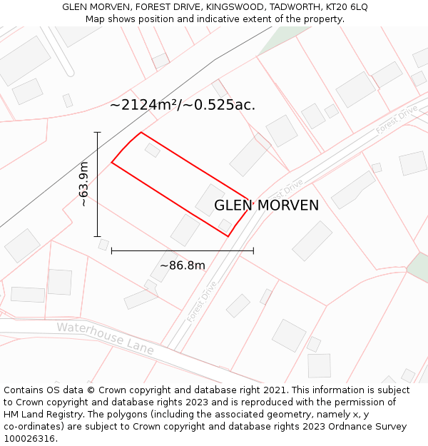 GLEN MORVEN, FOREST DRIVE, KINGSWOOD, TADWORTH, KT20 6LQ: Plot and title map
