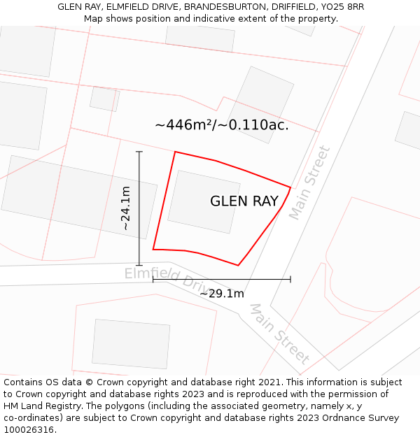 GLEN RAY, ELMFIELD DRIVE, BRANDESBURTON, DRIFFIELD, YO25 8RR: Plot and title map