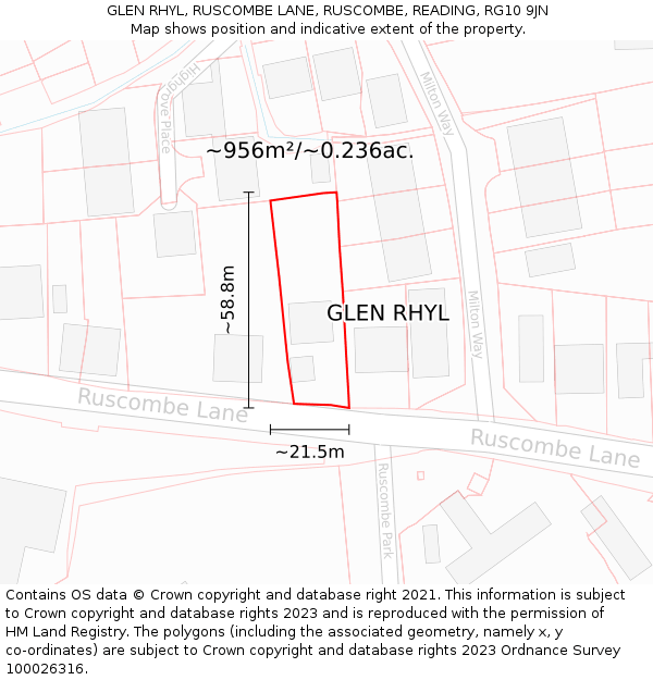 GLEN RHYL, RUSCOMBE LANE, RUSCOMBE, READING, RG10 9JN: Plot and title map