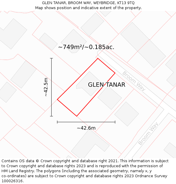 GLEN TANAR, BROOM WAY, WEYBRIDGE, KT13 9TQ: Plot and title map
