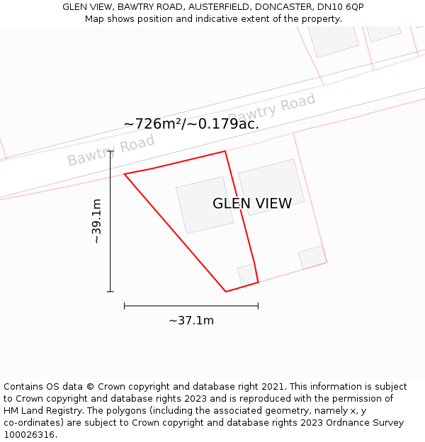GLEN VIEW, BAWTRY ROAD, AUSTERFIELD, DONCASTER, DN10 6QP: Plot and title map