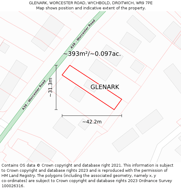 GLENARK, WORCESTER ROAD, WYCHBOLD, DROITWICH, WR9 7PE: Plot and title map