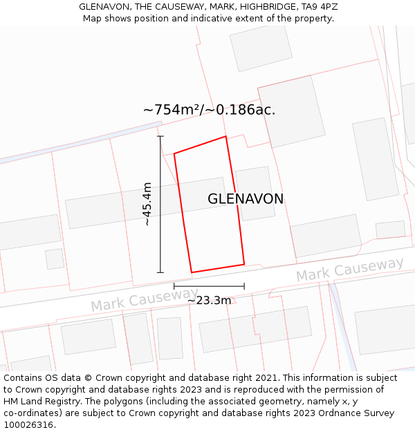 GLENAVON, THE CAUSEWAY, MARK, HIGHBRIDGE, TA9 4PZ: Plot and title map