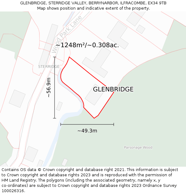 GLENBRIDGE, STERRIDGE VALLEY, BERRYNARBOR, ILFRACOMBE, EX34 9TB: Plot and title map