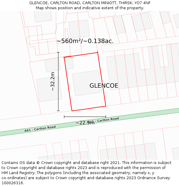 GLENCOE, CARLTON ROAD, CARLTON MINIOTT, THIRSK, YO7 4NF: Plot and title map