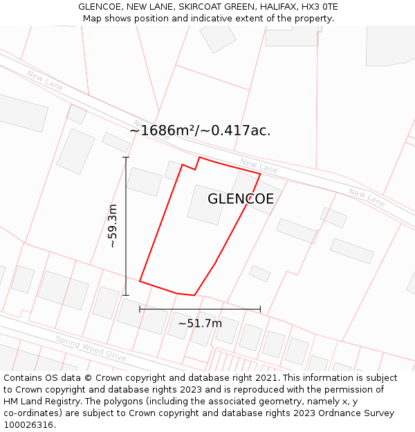 GLENCOE, NEW LANE, SKIRCOAT GREEN, HALIFAX, HX3 0TE: Plot and title map