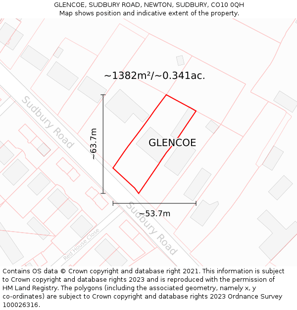 GLENCOE, SUDBURY ROAD, NEWTON, SUDBURY, CO10 0QH: Plot and title map
