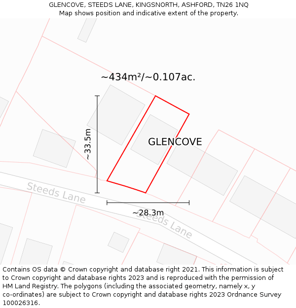 GLENCOVE, STEEDS LANE, KINGSNORTH, ASHFORD, TN26 1NQ: Plot and title map